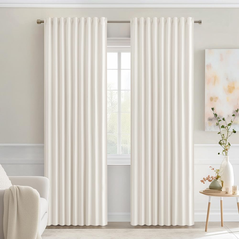 Miulee Ivory Back Tab Blackout Curtains 90 Inches Long 2 Panels Set for Living Room Bedroom Privacy, Rod Pocket/Pinch Pleat Thermal Insulat…