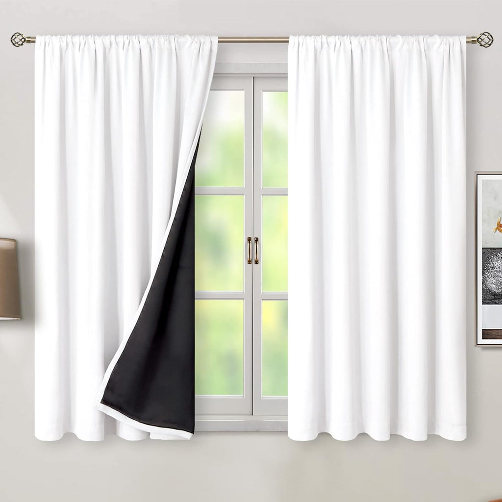 BGment 100% White Blackout Curtains 45 Inch Length for Small Windows, Rod Pocket and Back Tab Double Layer Full Room Darkening Theraml…