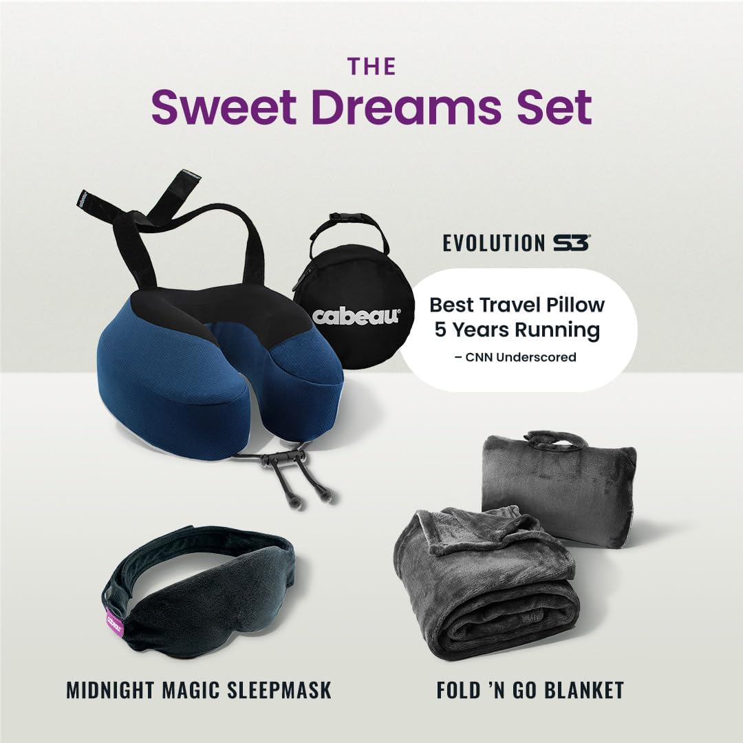 Cabeau Evolution S3 Travel Pillow – Straps to Airplane Seat – Ensures Your Head Won’t Fall Forward – Relax with Plush Memory Foam – Quick-D…