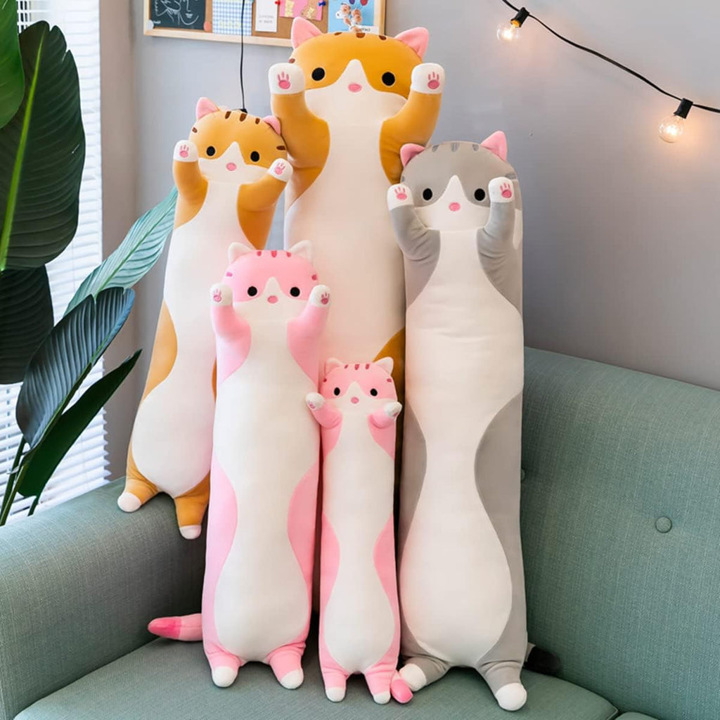 Rexinc Long Pink Cat Plush Pillow Toy Sleeping Pillow Cute Cartoon Cat Stuffed Animals Soft Long Body Pillow Gift for Kids(19.68in)