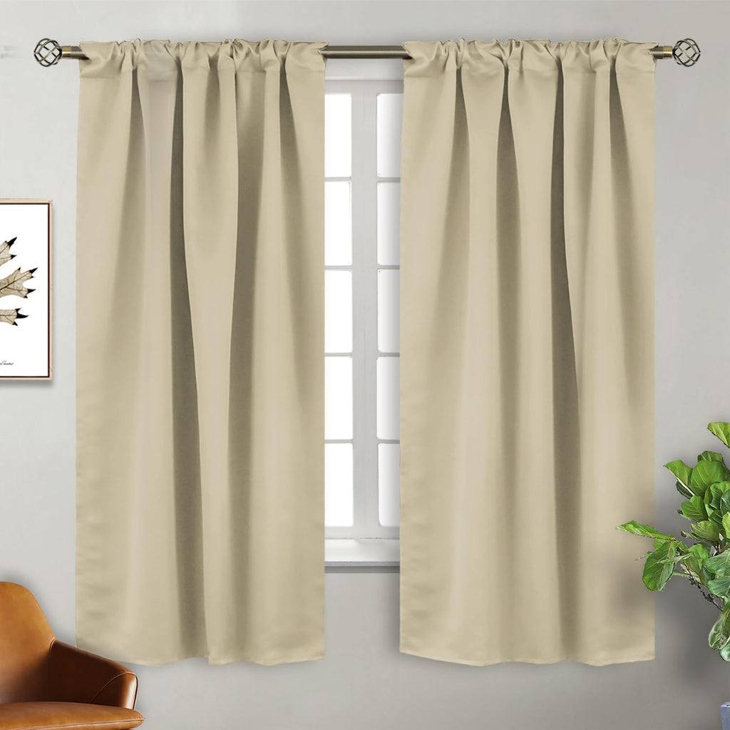 BGment Beige Room Darkening Curtains 63 inch Length - Rod Pocket and Back Tab Thermal Insulated Curtains for Bedroom/Living Room, 2 Panels…