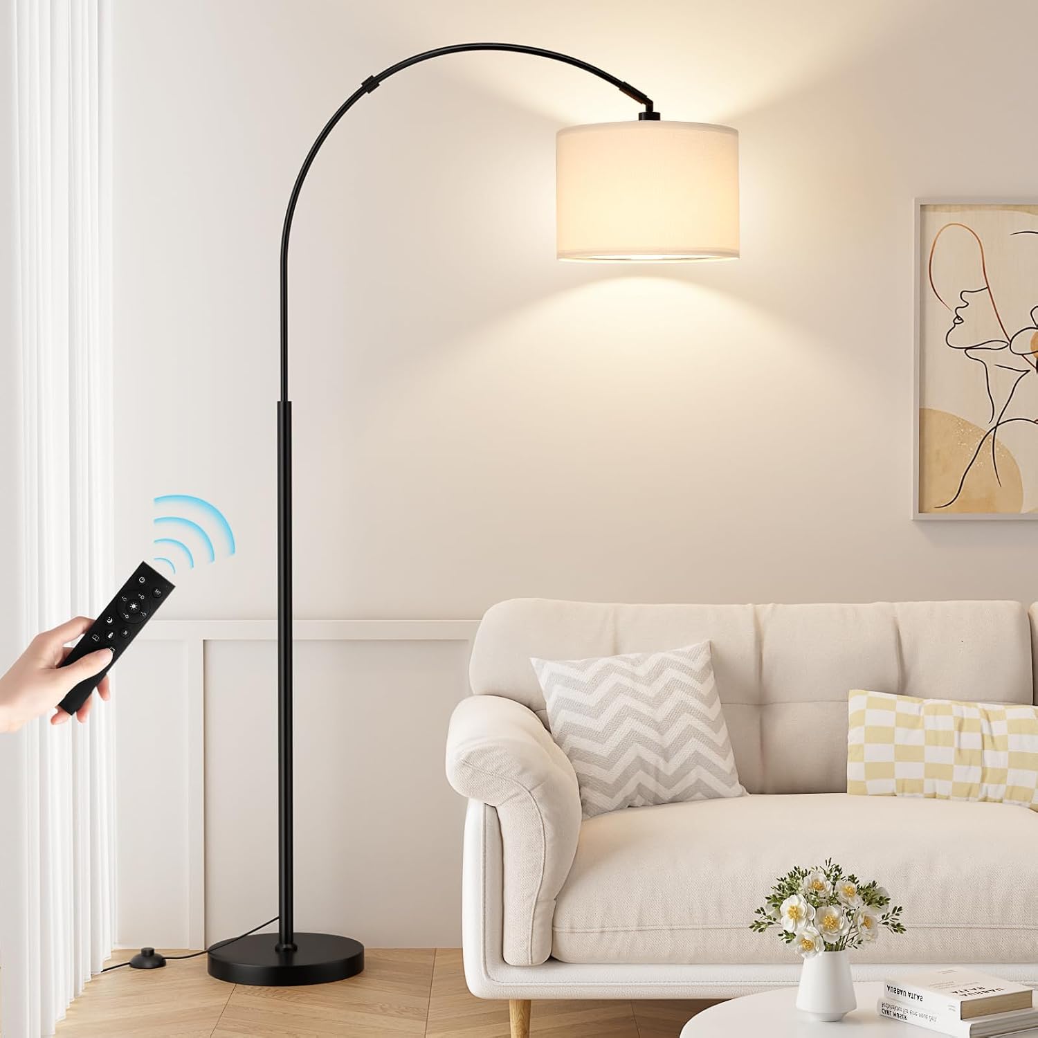Ambimall Dimmable Arc Floor Lamp with Remote, Color Temperatures and Brightness Adjustable, Arched Floor Lamp with Rotating Head, Over…