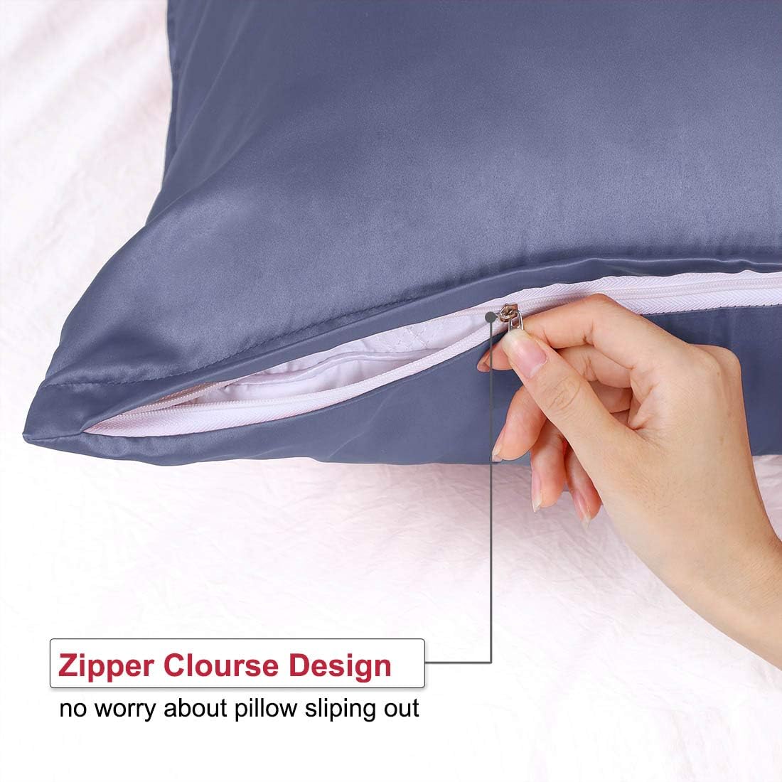 uxcell Standard Satin Pillowcase with Zipper, Super Soft and Luxury, Silky Pillow Cases Covers Set of 2, 21"x27", Slate Gray