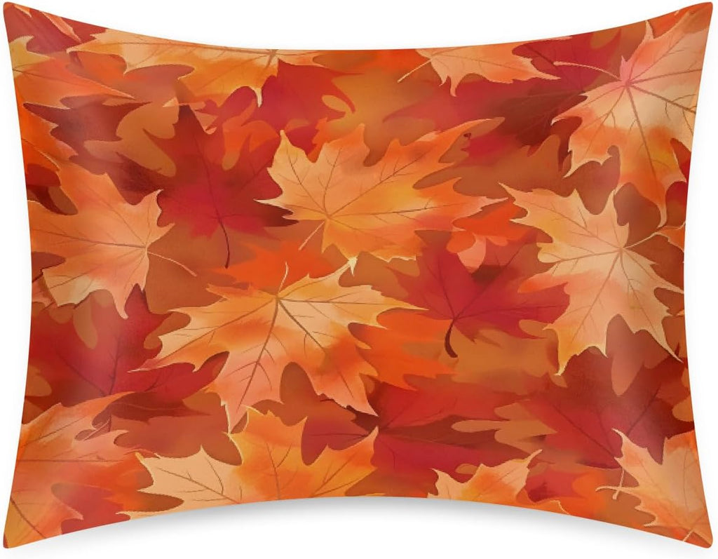 Autumn Maple Fall Satin Silk Pillowcase for Hair and Skin Pillow Cases Standard Size Soft Silk Pillow Case with Envelope Closure Print…