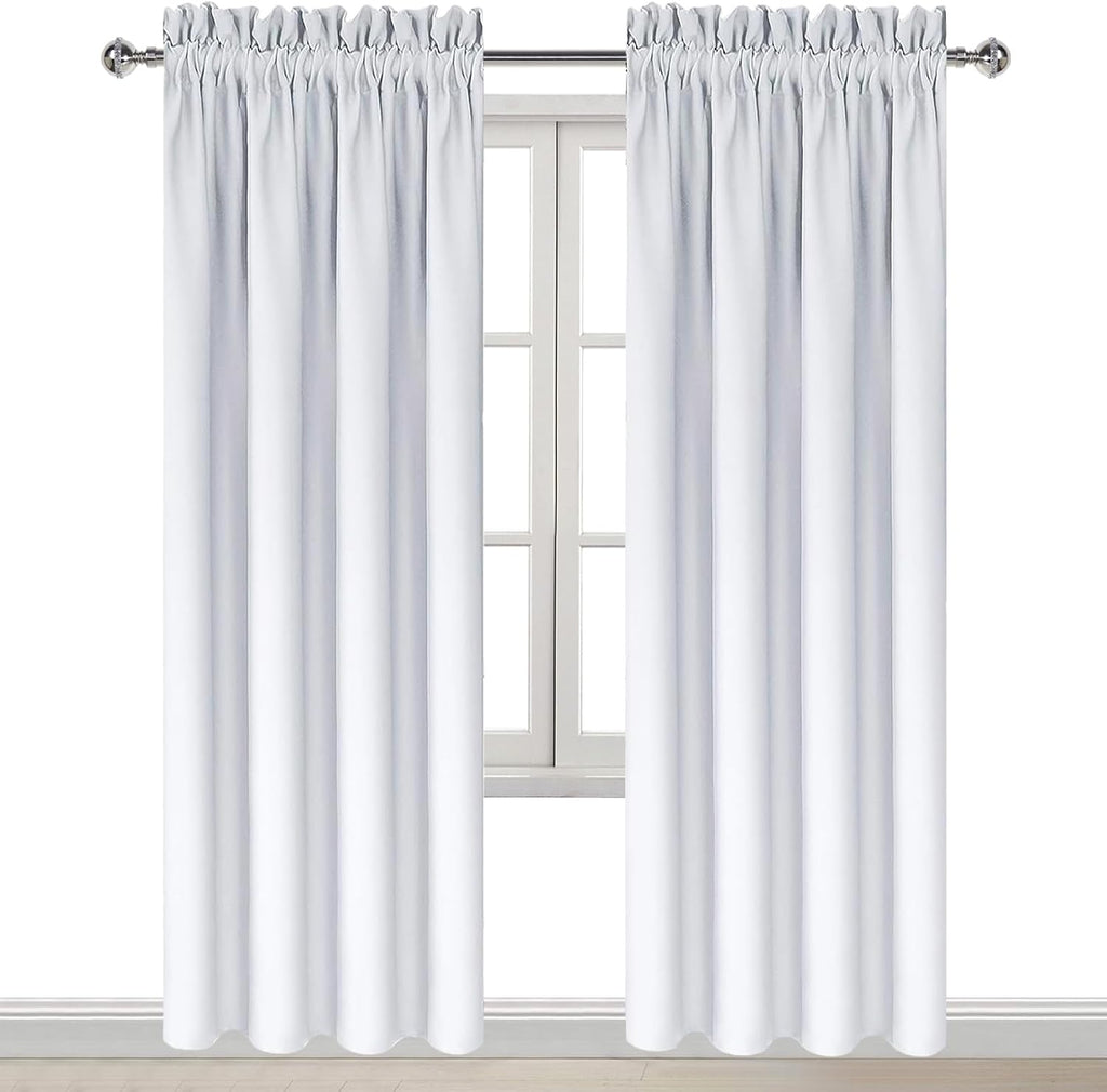 Dwcn Blackout Curtains for Bedroom – Thermal Insulated Energy Saving Drapes for Living Room, Greyish White, W 38 x L 84 Inch, Set of 2 Rod…