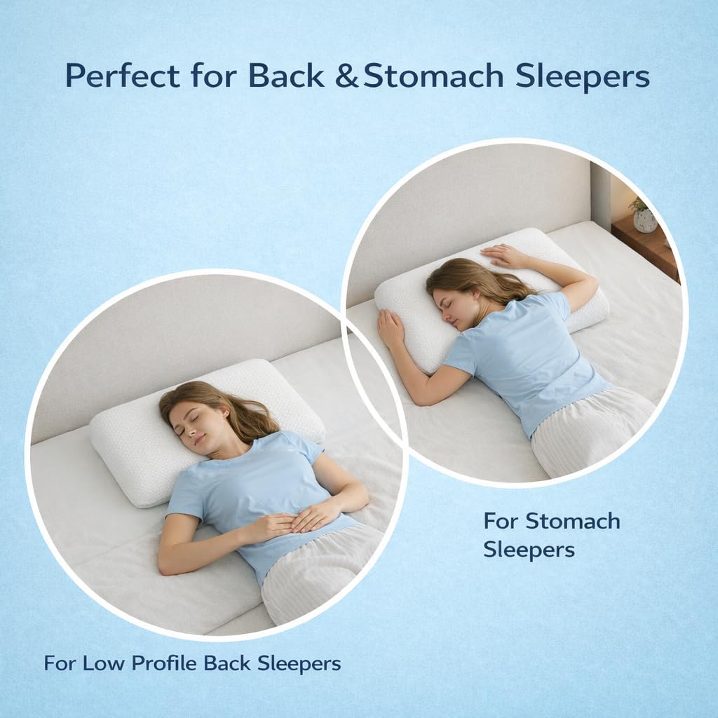 Dlight Bd 3.2" Stomach Sleeping Memory Foam Pillow-Thin, Flat, Soft Yet Supportative for Belly, Back& Stomach Sleepers (3.2" -King…