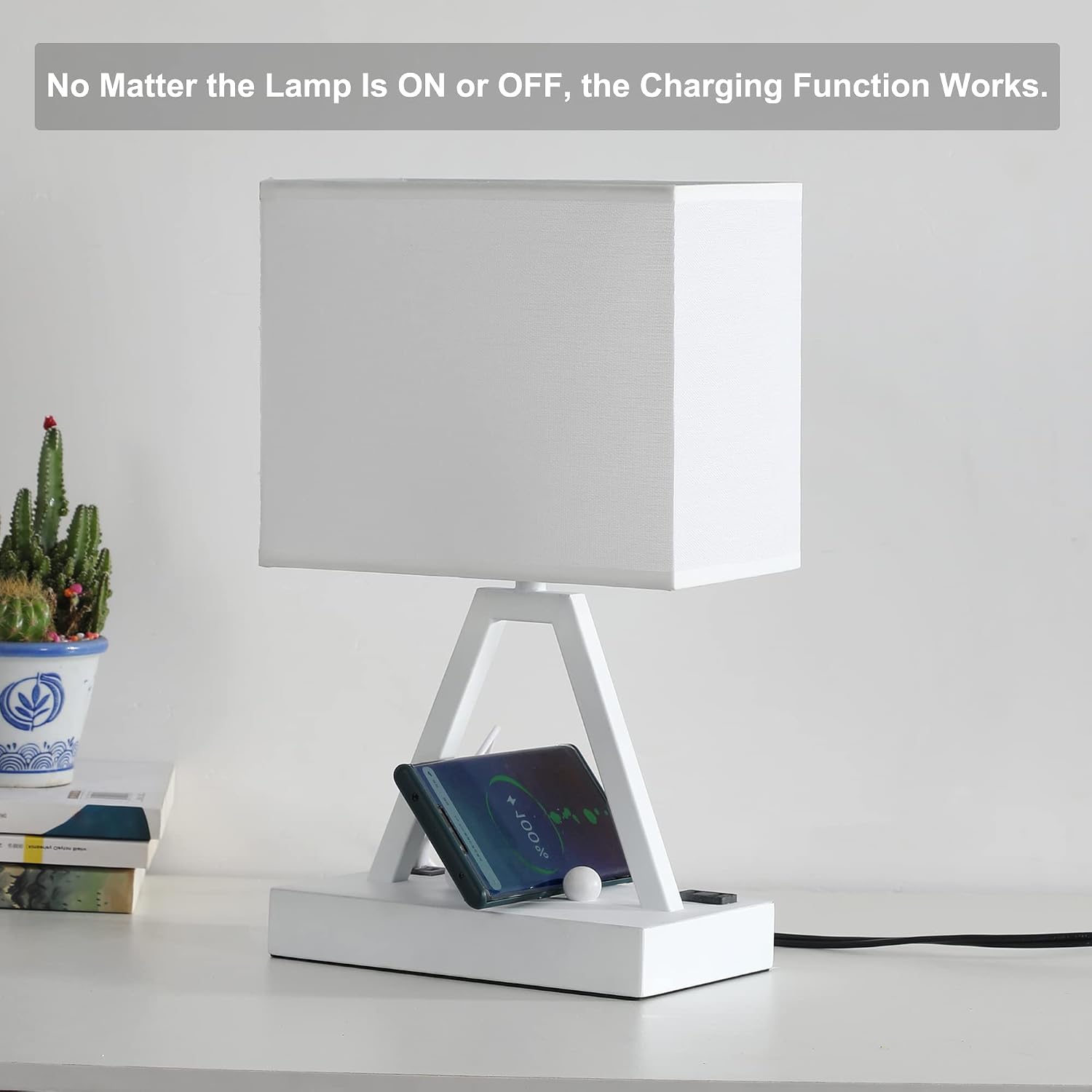 Briever Touch Control Table Lamp, 3-Way Dimmable Desk Lamp with USB C & USB A and AC Outlet, Bedside Lamp with Phone Stands for Bedroom, Li…