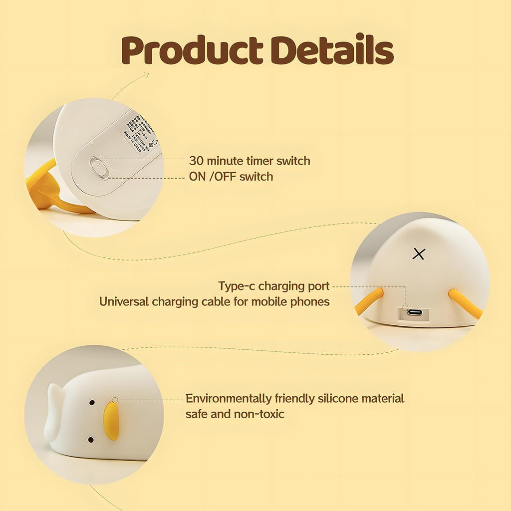 Rytinazzz Silicone Night Light for Kids, 50H Long Battery Duck Lamp (Lying), Gift for Kids, Soft Dimmable Bedside Light, Rechargeable Tap…