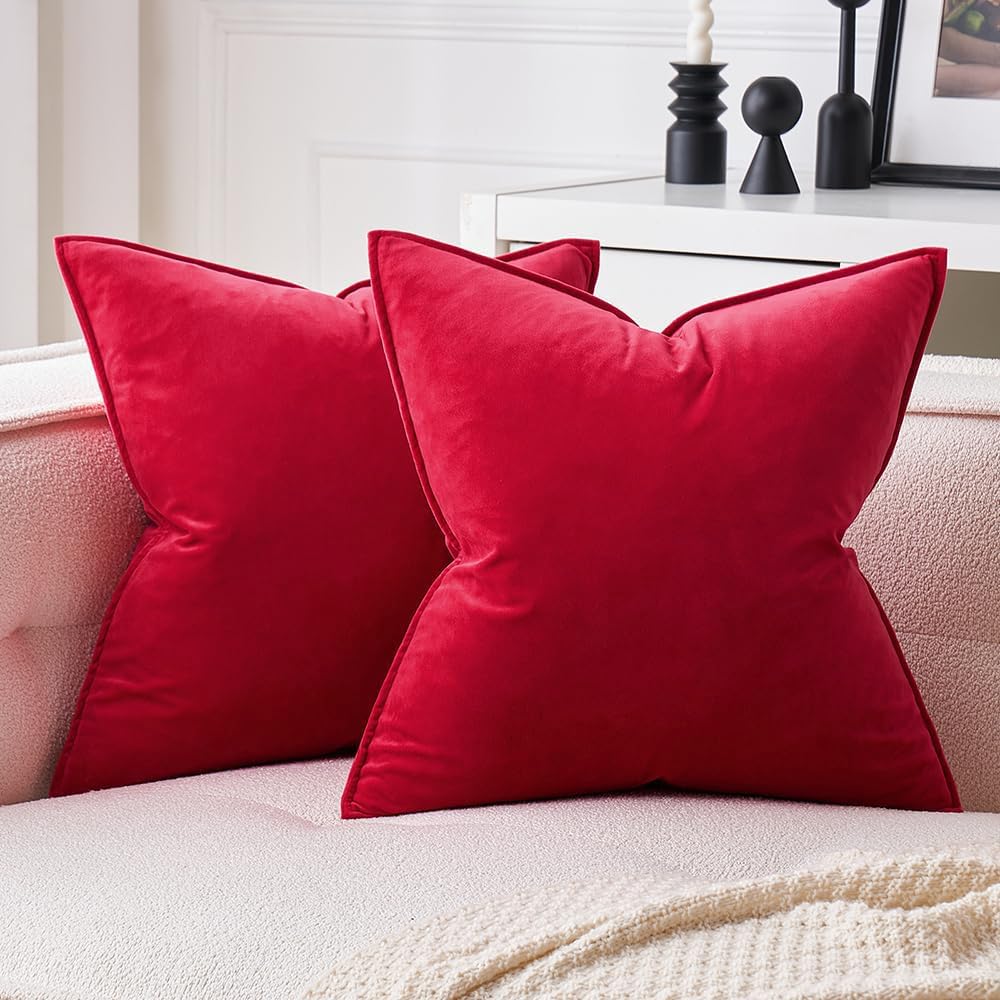 Miulee Red Velvet Throw Pillow Covers 18x18 Soft Decorative Solid Square Cushion Cases Pack of 2 Modern Luxury Home Decor for Couch, Sofa,…