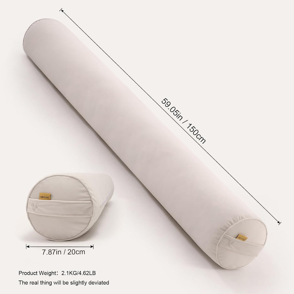 Body Pillow for Adults, Long Round Pillow, Big Cylindrical Pillow, Large Full Bolster Pillows for Side Sleepers (Misty White, 59"*7.87")