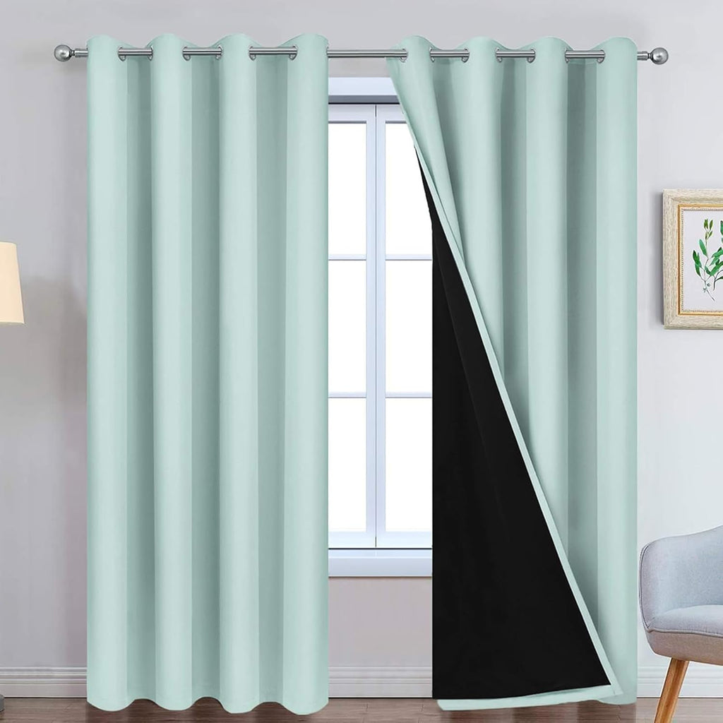 Yakamok 100% Blackout Lined Pair Curtains, Window Treatment Thermal Insulated Soundproof Drapes for Bedroom(52Wx90L, Aqua, 2 Panels) 1.6 in…