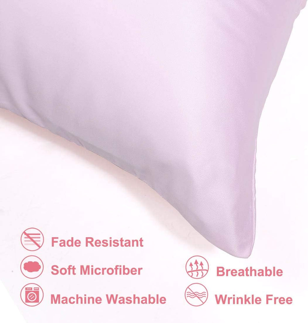 uxcell Standard Satin Pillowcase with Zipper, Super Soft and Luxury, Silky Pillow Cases Covers Set of 2, 21"x27", Lavender Gray