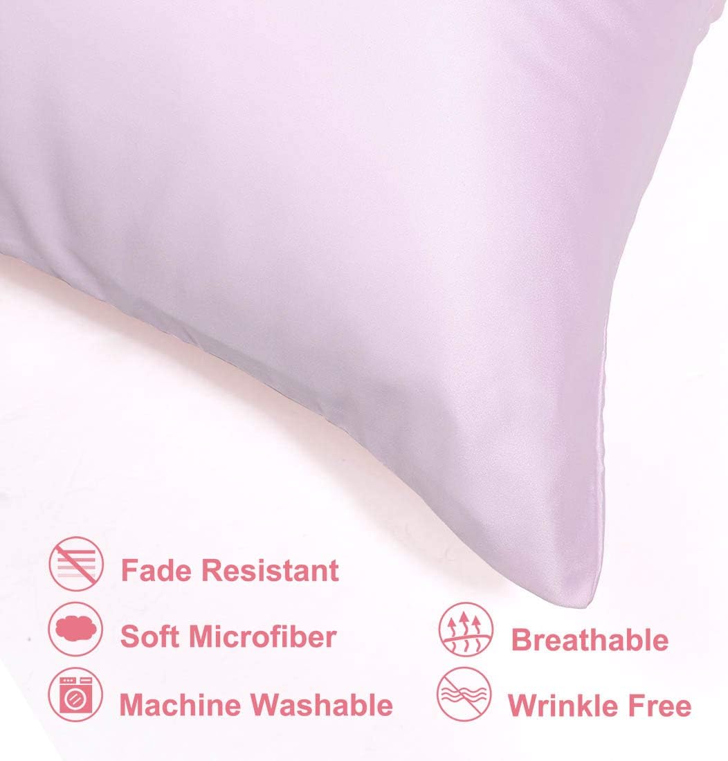 uxcell Standard Satin Pillowcase with Zipper, Super Soft and Luxury, Silky Pillow Cases Covers Set of 2, 21"x27", Lavender Gray