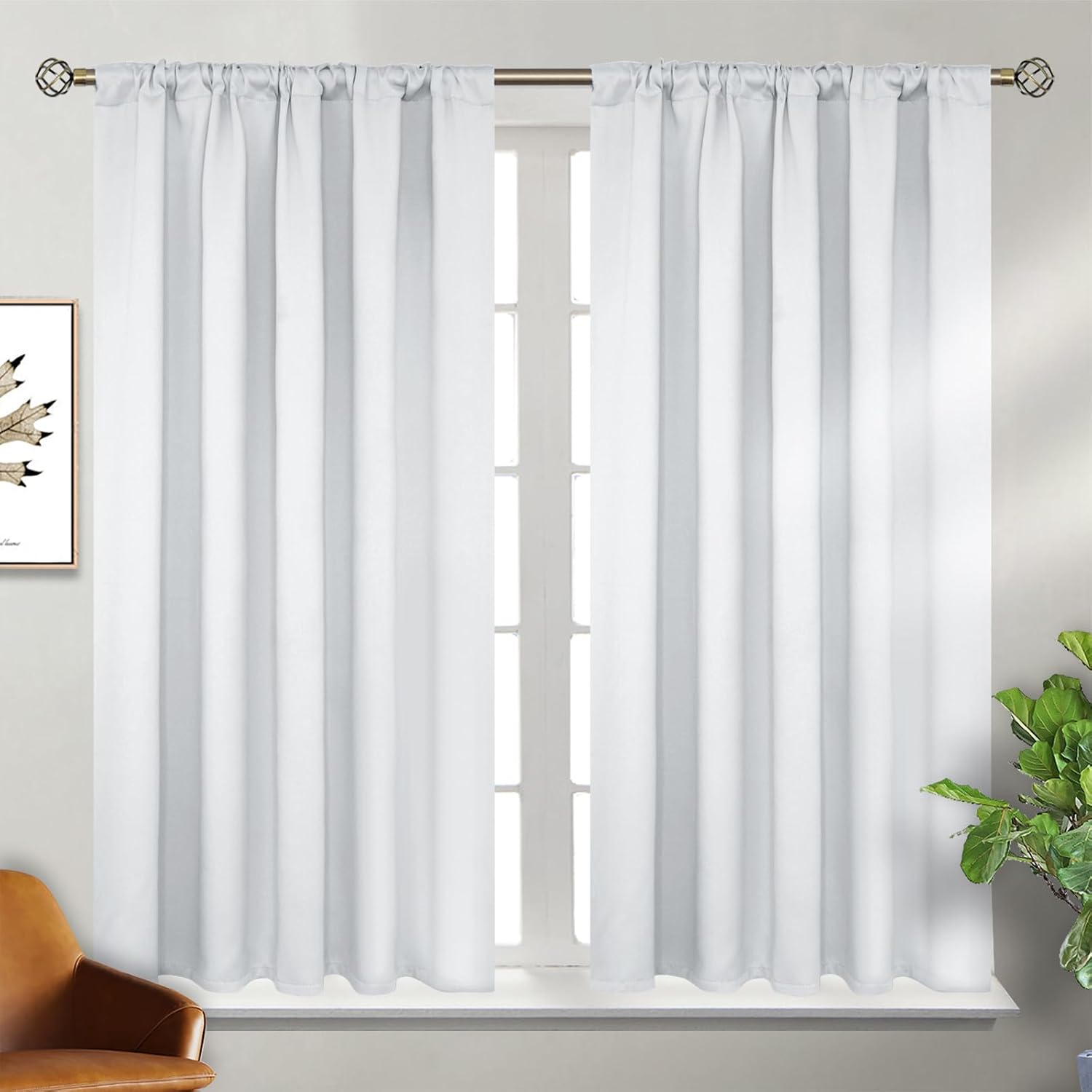 BGment White Curtains for Bedroom - 38 x 54 inch Rod Pocket and Back Tab Thermal Insulated Room Darkening Curtains for Living Room, 2 Panel…