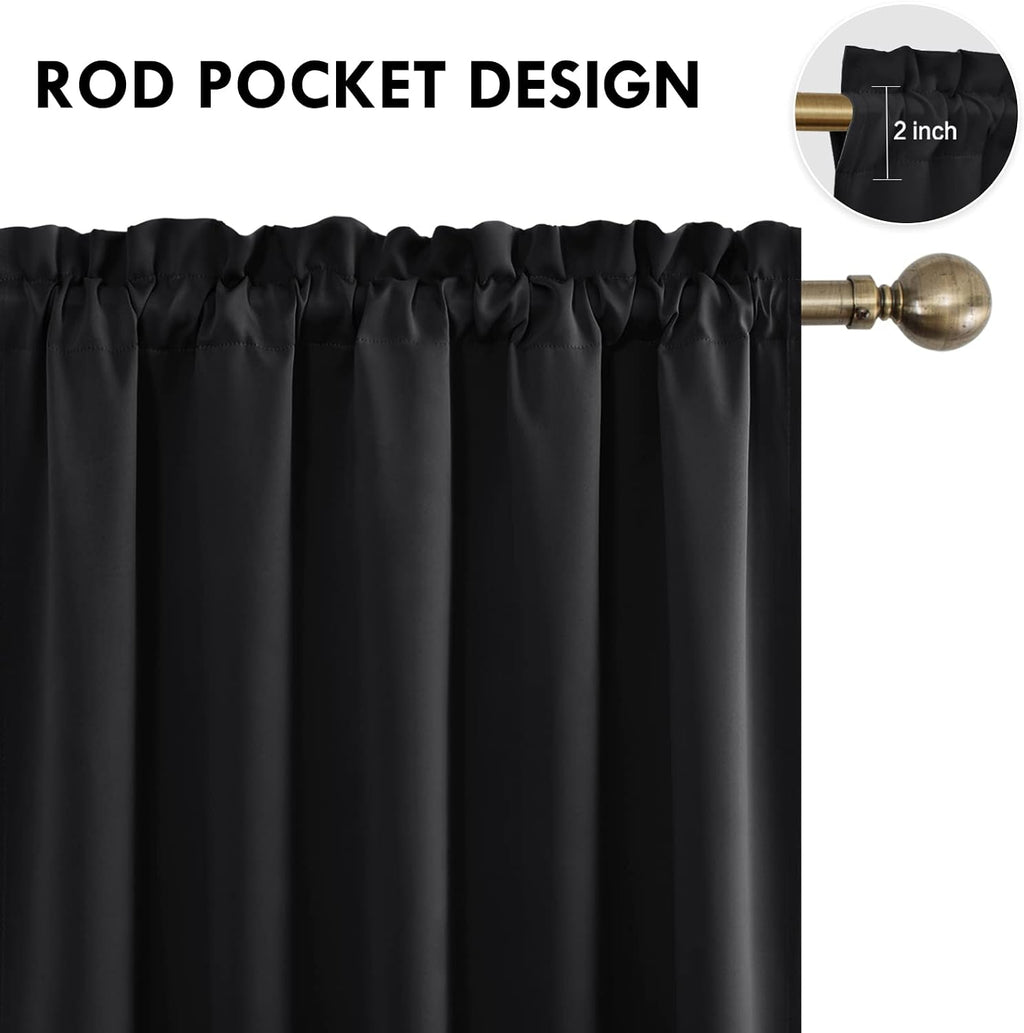 Dwcn Black Blackout Curtains for Bedroom, 60 x 84 inches Long - Room Darkening Thermal Insulated Large Drapes, Set of 2 Rod Pocket Curtain…