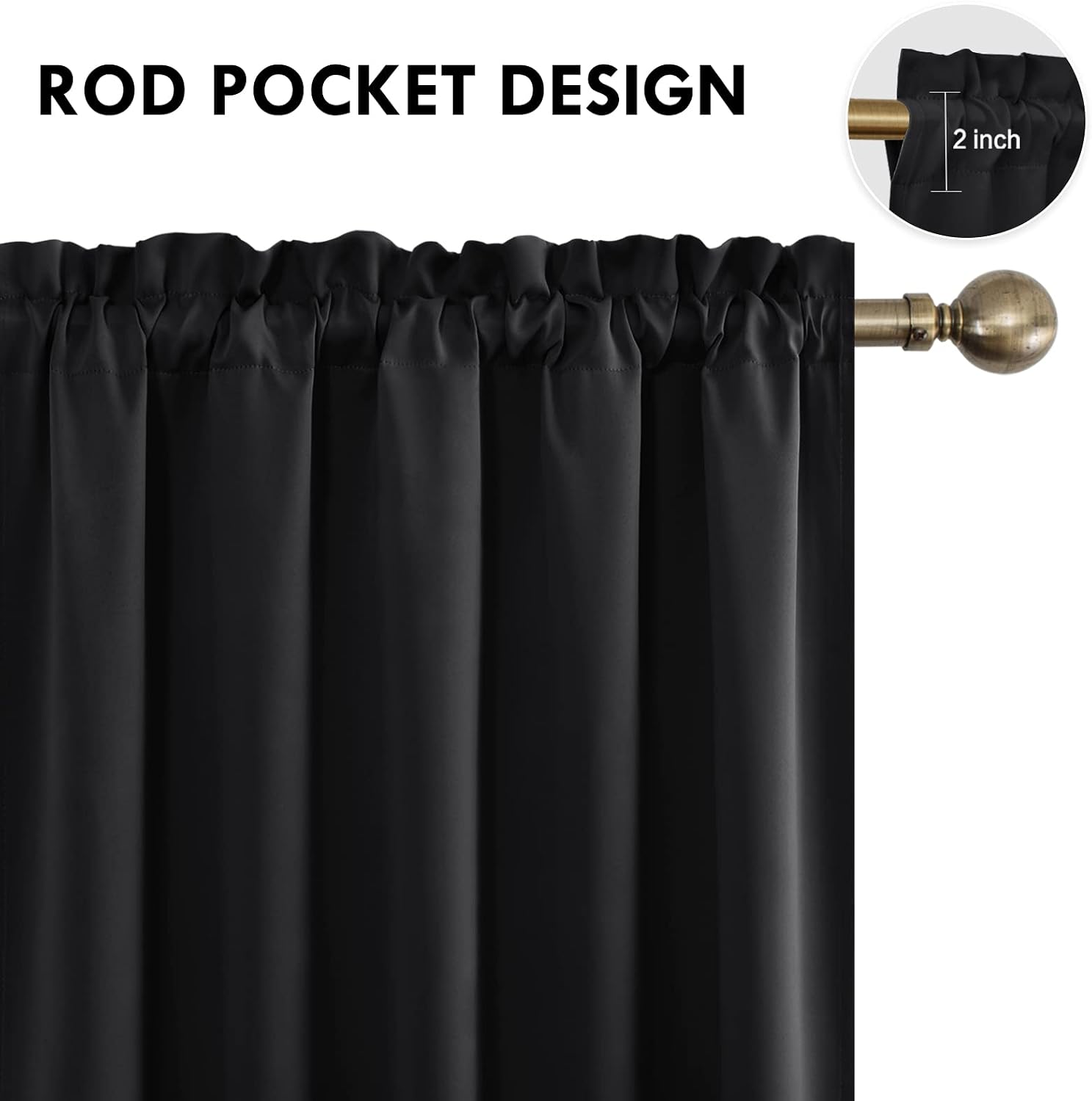Dwcn Black Blackout Curtains for Bedroom, 60 x 84 inches Long - Room Darkening Thermal Insulated Large Drapes, Set of 2 Rod Pocket Curtain…