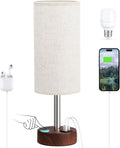 Dicoool Touch Bedside Table Lamp with USB - 3 Way Dimmable Redwood Lamps for Bedroom Nightstand, Desk Lamp with Charging Station for…