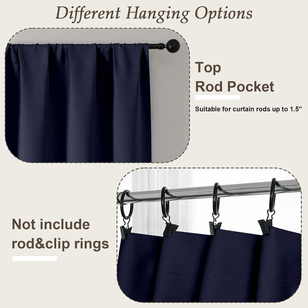 Gwine Navy Blue Blackout Curtains for Bedroom 84 inches Long 2 Panels Set, Solid Noise Reducing Thermal Insulated Blackout Curtains for…