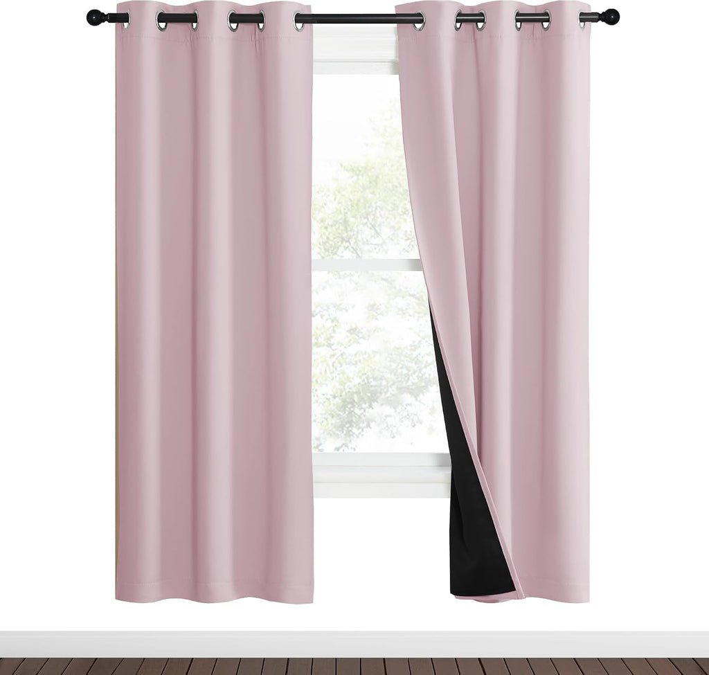 Nicetown 100% Blackout Window Curtain Panels, Heat and Cold Blocking Drapes with Black Liner for Nursery, 70" Thermal Insulated Draperies (…