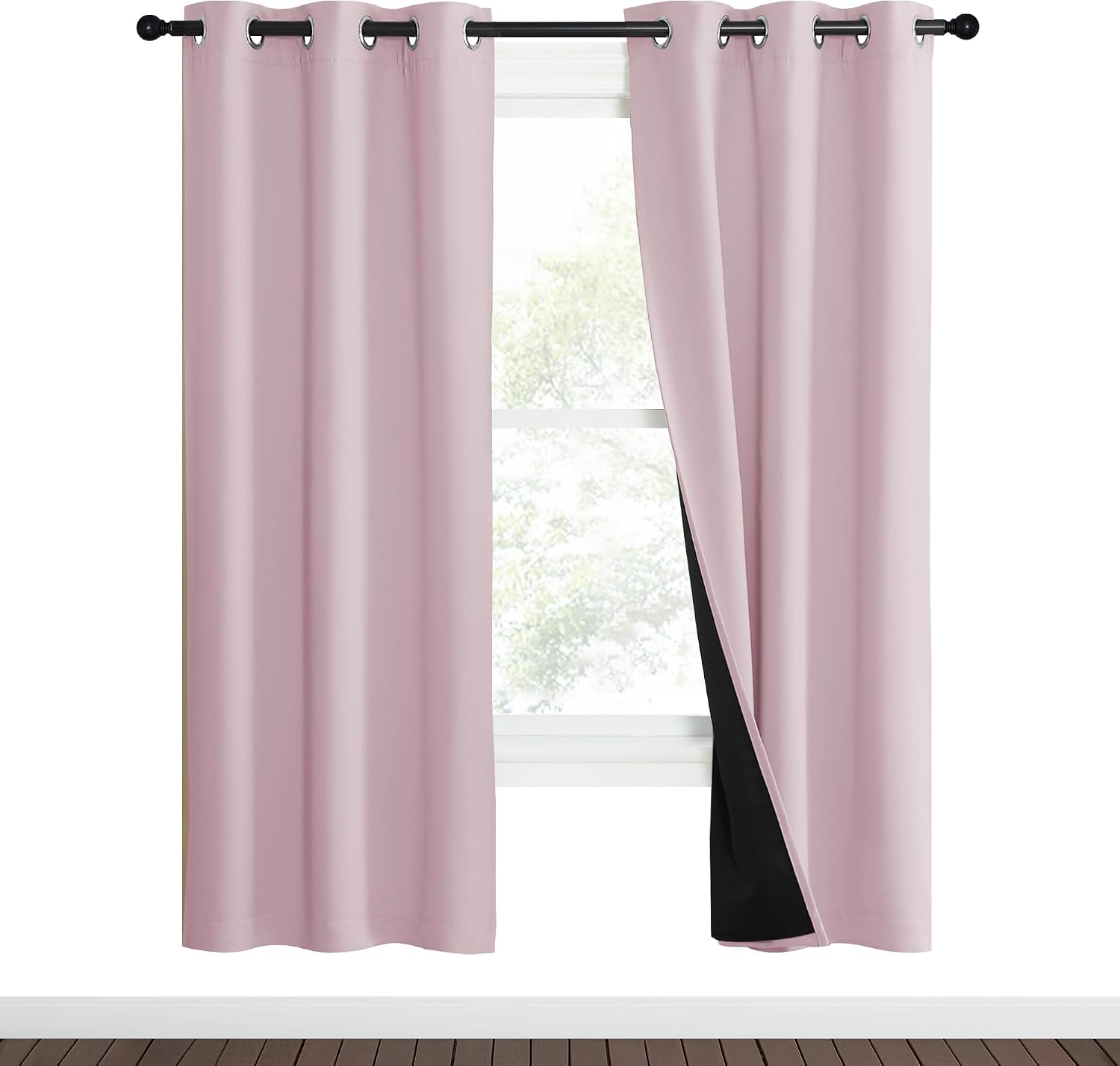 Nicetown 100% Blackout Window Curtain Panels, Heat and Cold Blocking Drapes with Black Liner for Nursery, 70" Thermal Insulated Draperies (…