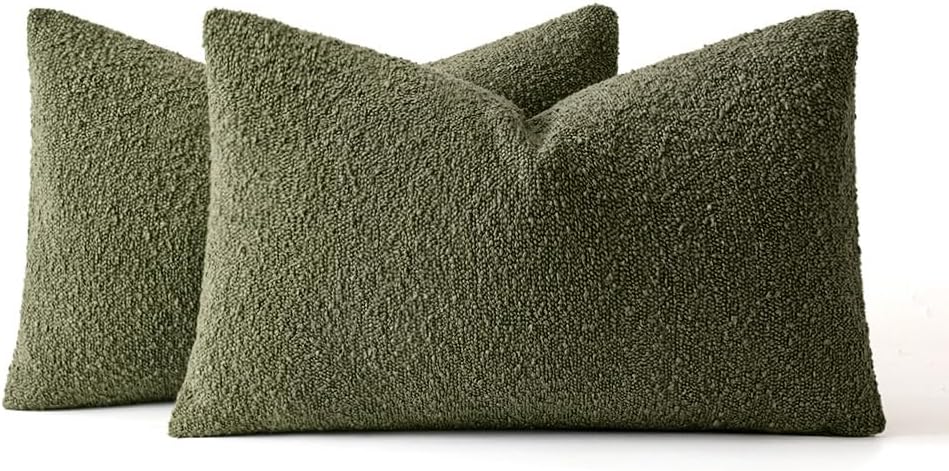 Miulee 12x20 Inch Decorative Lumbar Pillow Covers for Couch Bed Set of 2 Textured Boucle Neutral Spring Throw Pillow Covers Olive Moss Gree…