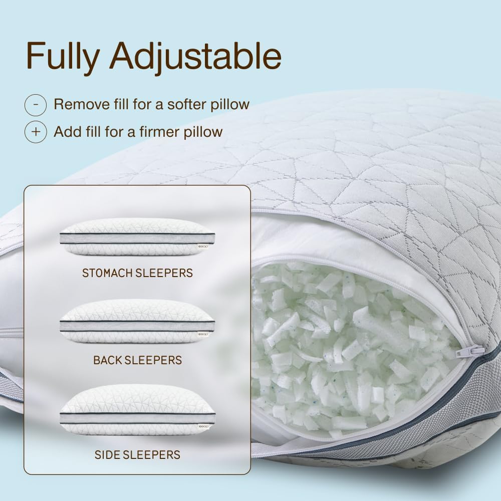 CoopSleepGoods Coop Home Goods Eden Cool Adjustable Pillow, King Size - Adjustable Memory Foam with Gel Infusion - Soft Breathable Lulltra…