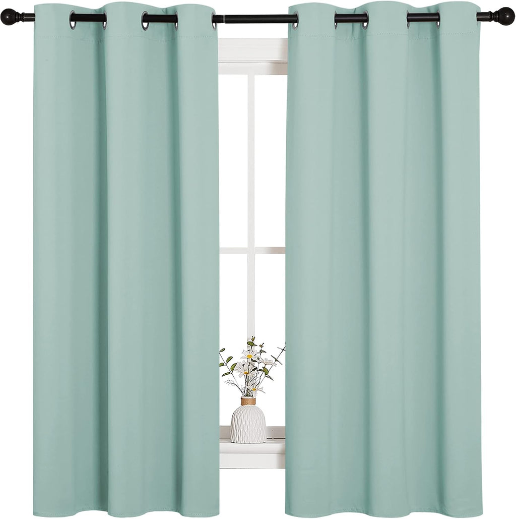 NICETOWN Aqua Blue Room Darkening Curtains for Kitchen, Window Treatment Thermal Insulated Solid Grommet Curtains/Drapes Bedroom (Set of…