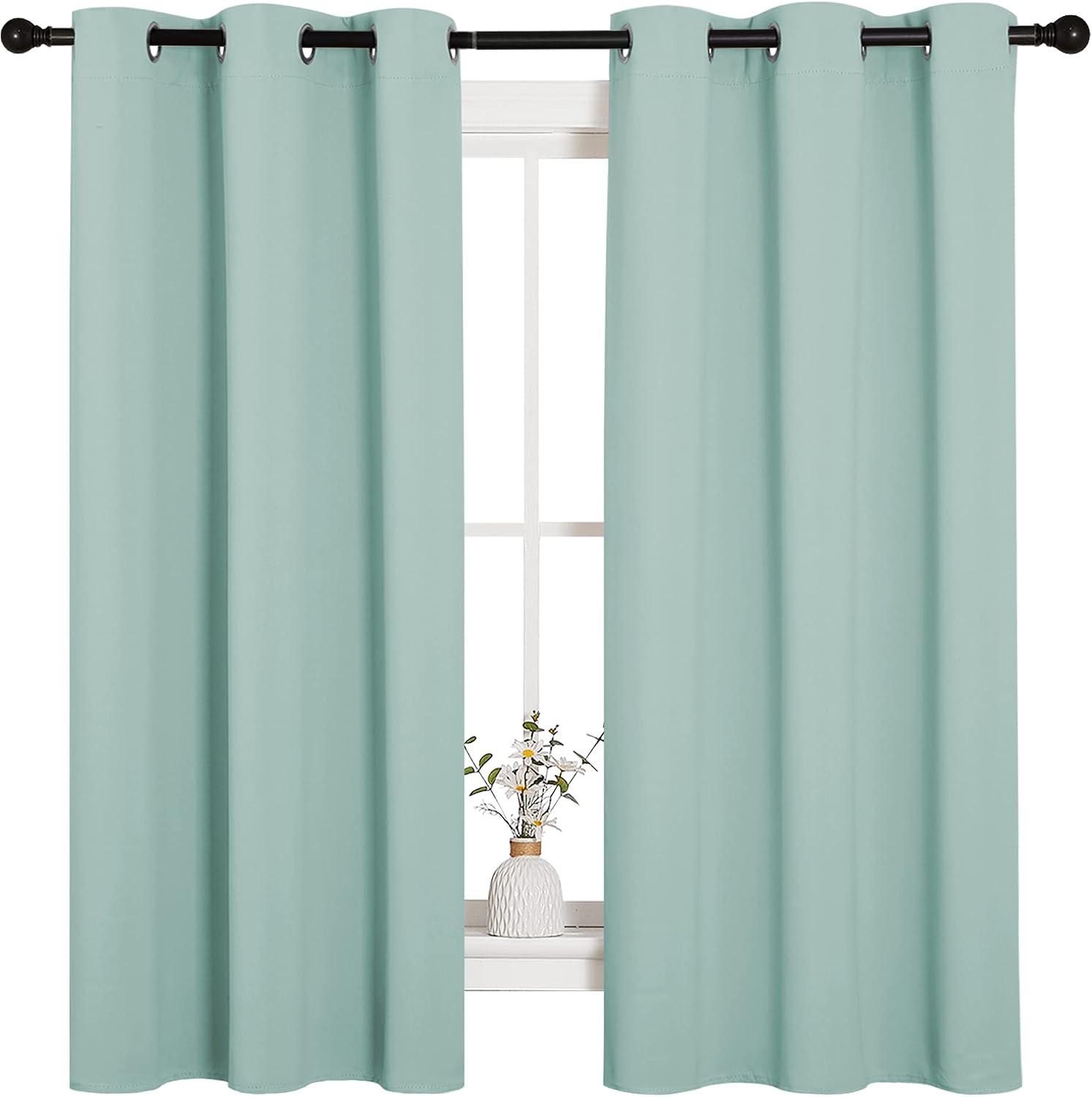 NICETOWN Aqua Blue Room Darkening Curtains for Kitchen, Window Treatment Thermal Insulated Solid Grommet Curtains/Drapes Bedroom (Set of…
