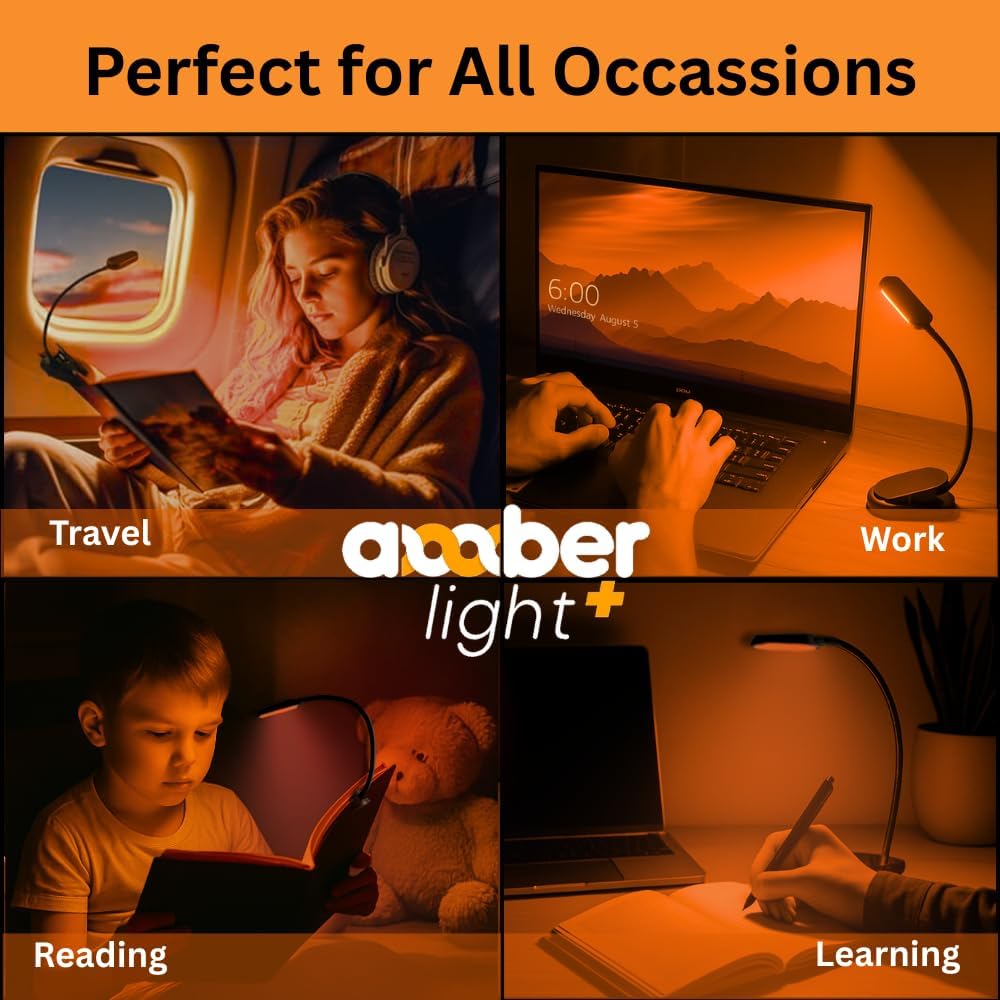 Amber Light + Giftable Amber Book Light - Blue Light Blocking - Night Reading Booklight Store. Rechargeable. 1600K for Reading in Bed at…