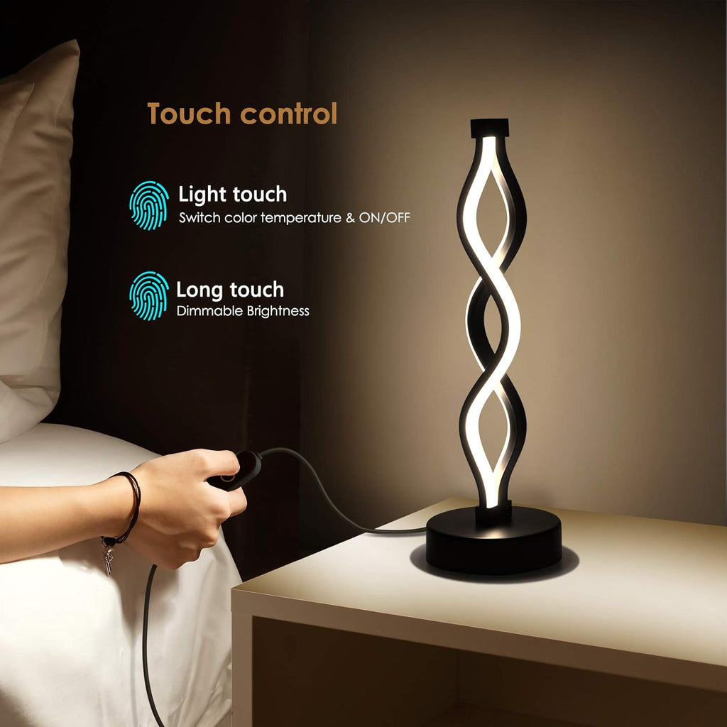 NUÜR Infinity Spiral LED Table Lamp Black, Dimmable Metallic Bedside Lamp with Touch Controller, 3 Colour Temperature, 15.8 Inch Height…