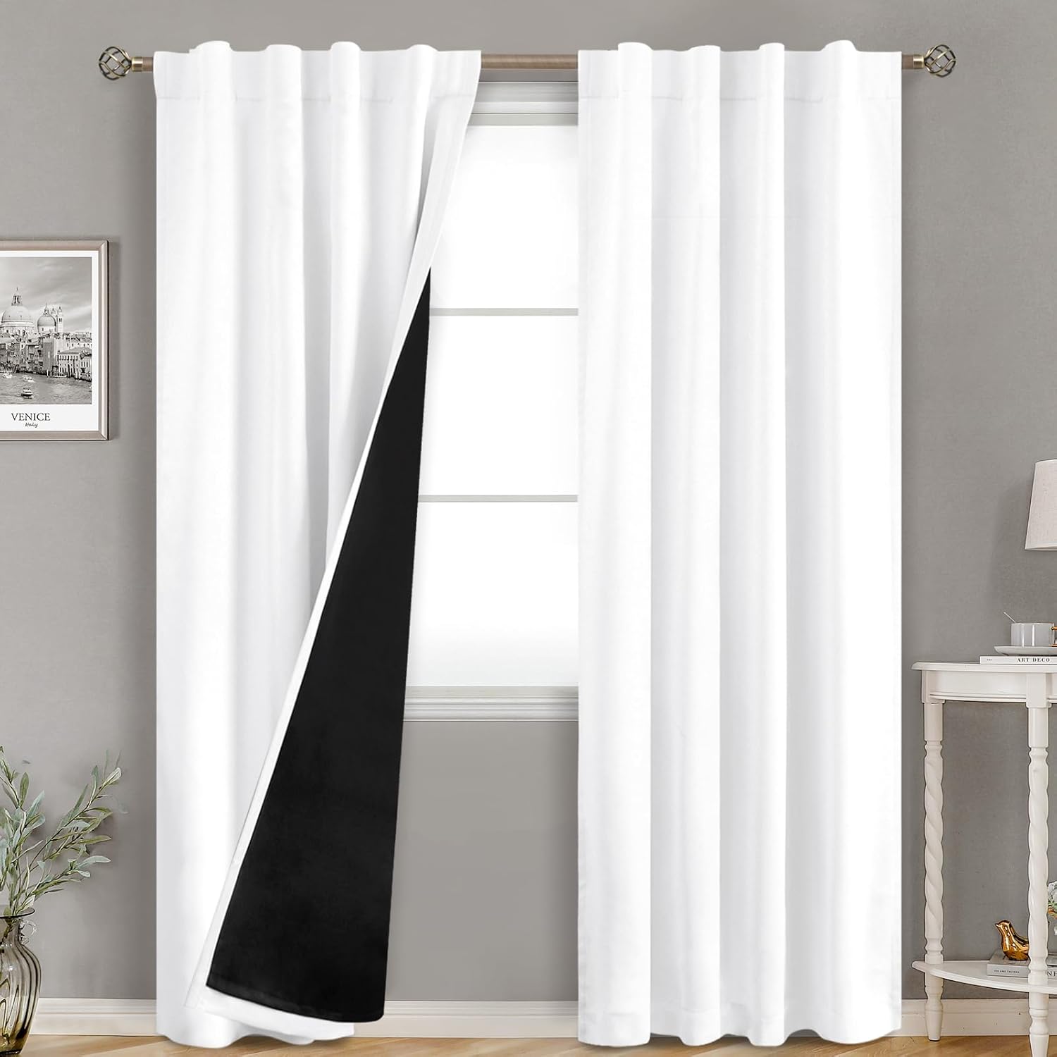 BGment Pure White 100% Blackout Curtains for Bedroom, Black Out Living Room 84 inch Panels with Thermal Liner, Rod Pocket and Back Tab…