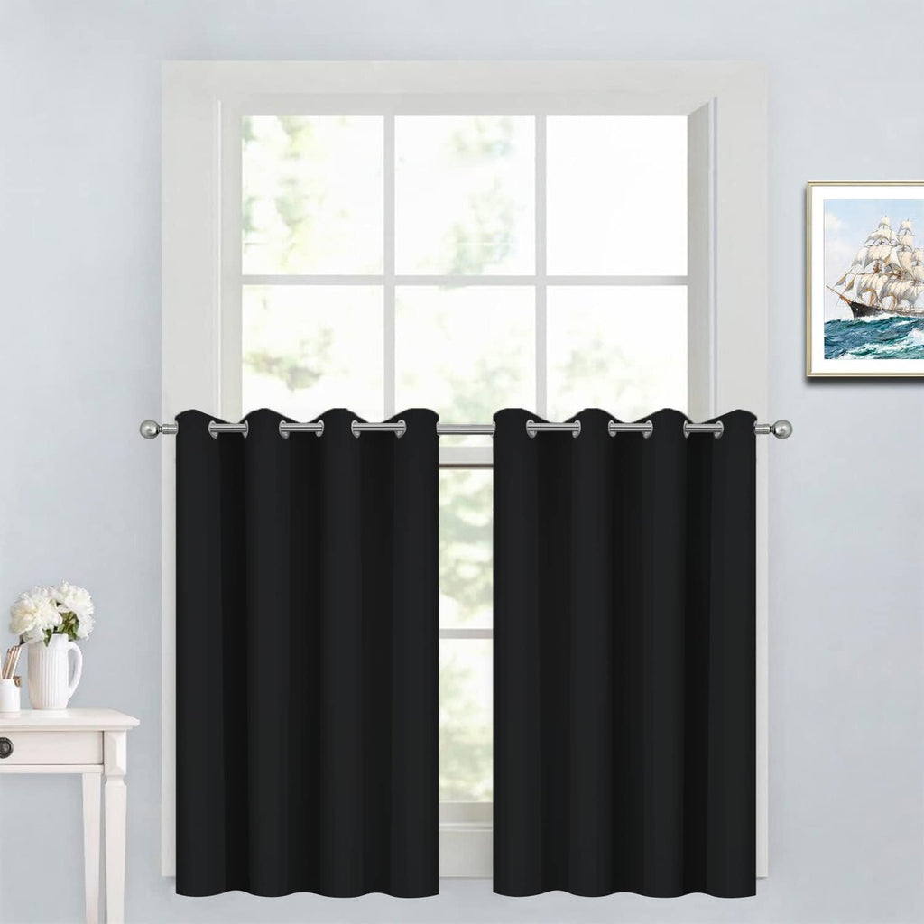 Yakamok Functional Thermal Insulated Eyelet Top Room Darkening Curtain Panels, Energy Efficient Kitchen Grommet Top Curtains for Short…