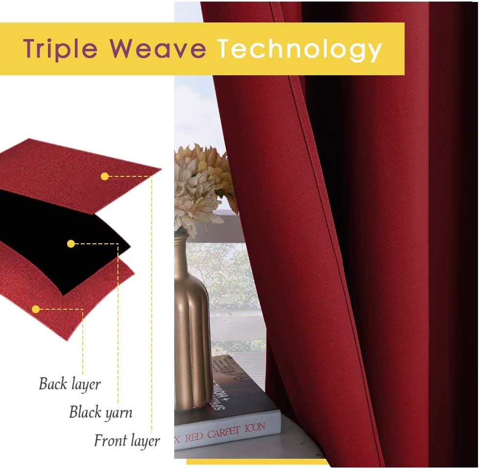 NICETOWN Christmas Burgundy Window Curtains Blackout Drapes, Thermal Insulated Solid Grommet Blackout Curtains/Draperies for Laundry Room…