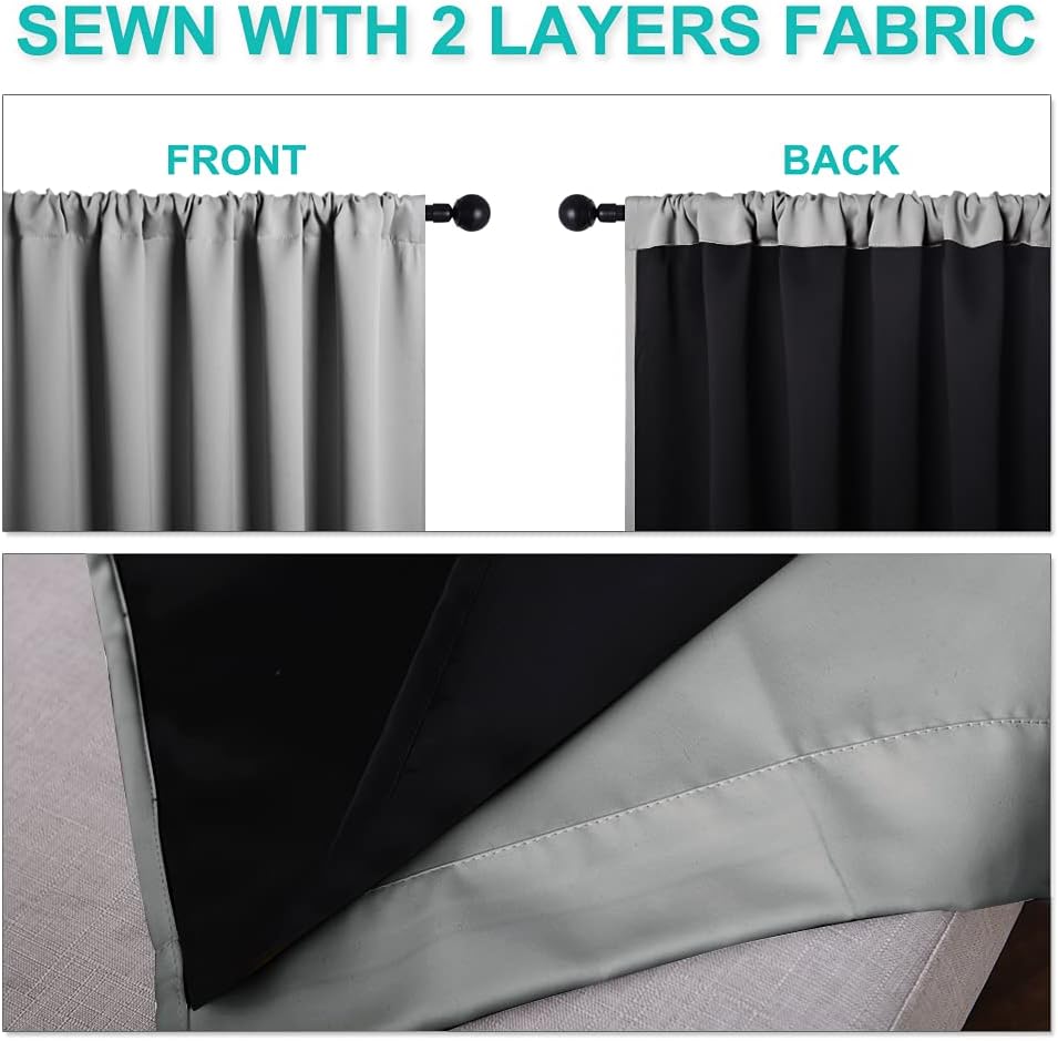 Nicetown 100% Blackout Curtains with Black Liners, Thermal Insulated Rod Pocket Full Blackout 2-Layer Lined Drapes, Noise Reducing Window D…