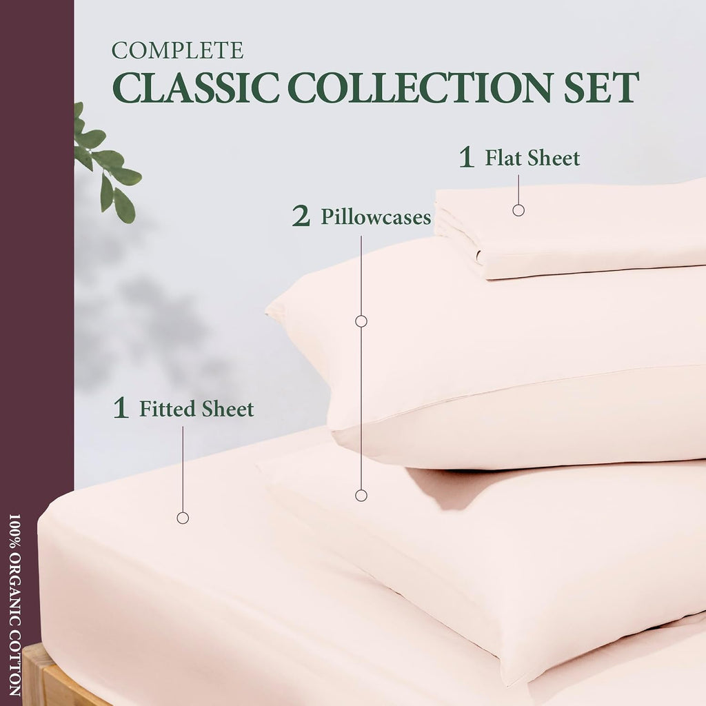 AshtonSheets 100% Organic Cotton Sheets King Size - Organic Cotton King Size Percale Weave Sheet Set (4 PC, Blush), Soft, Cooling, Crisp &…
