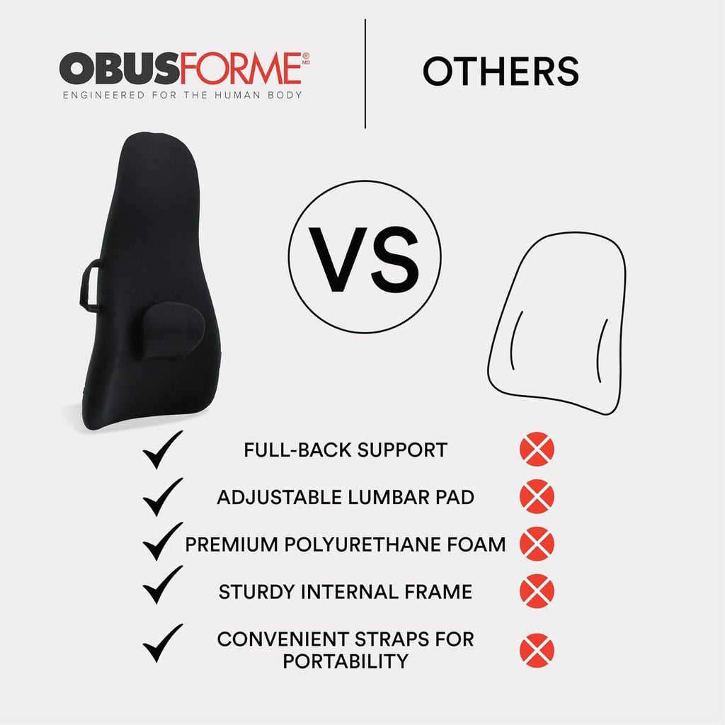 ObusForme Highback Backrest Support - Extra Tall Padded Seat Cushion and Lumbar Support Pillow, Portable Posture Support with Soft and Dura…