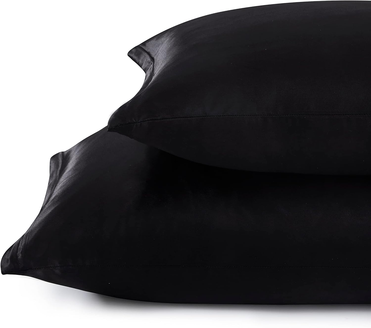 HommxJF Satin Pillowcases with Zipper (20x26), Standard Size Pillowcases Set of 2, Black Silk Pillowcase for Hair and Skin Black