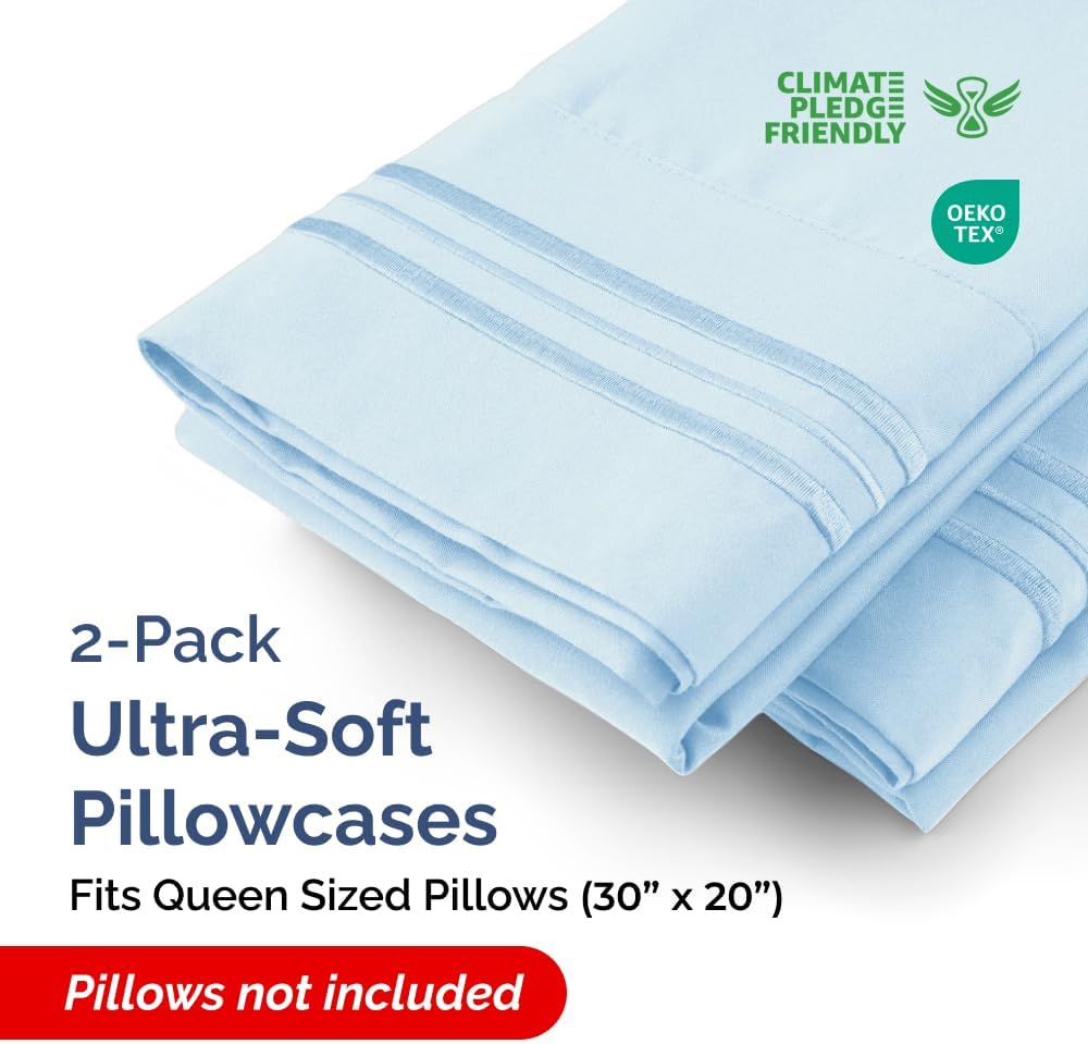 Queen Pillow Cases Set of 2 - Ultra Soft Hotel Quality Pillowcase Covers - Comfy, Cozy & Wrinkle Free - Shrinkage, Stain & Fade Resistant…