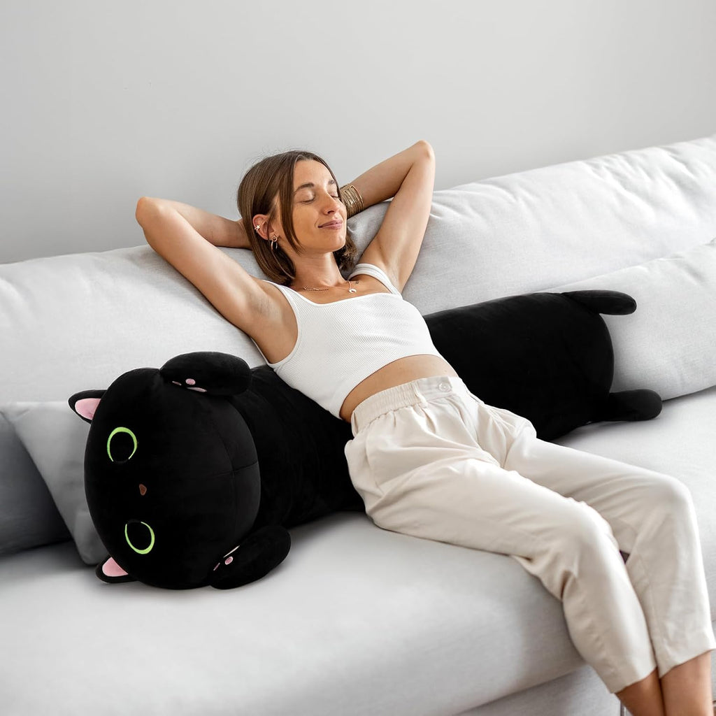 MaoGoLan Black Cat Plush Body Pillow, 44'' Giant Glow in The Dark Cat Stuffed Animal Toy for Girl Boy Kid, Big Cute Kitten Plush Throw…