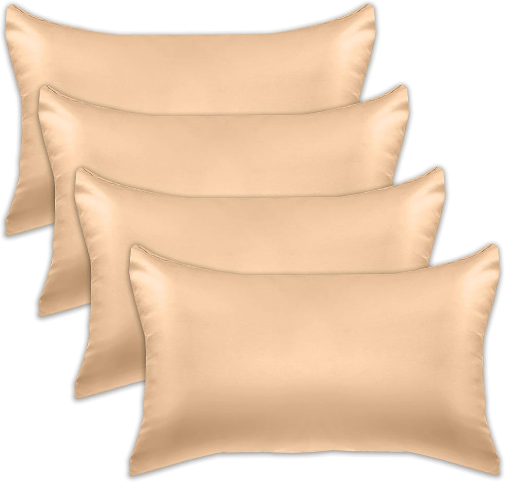 Elegantcomfort Elegant Comfort 4-Pack King Size Satin Pillowcase Set with Hidden Zipper Closure, Champagne