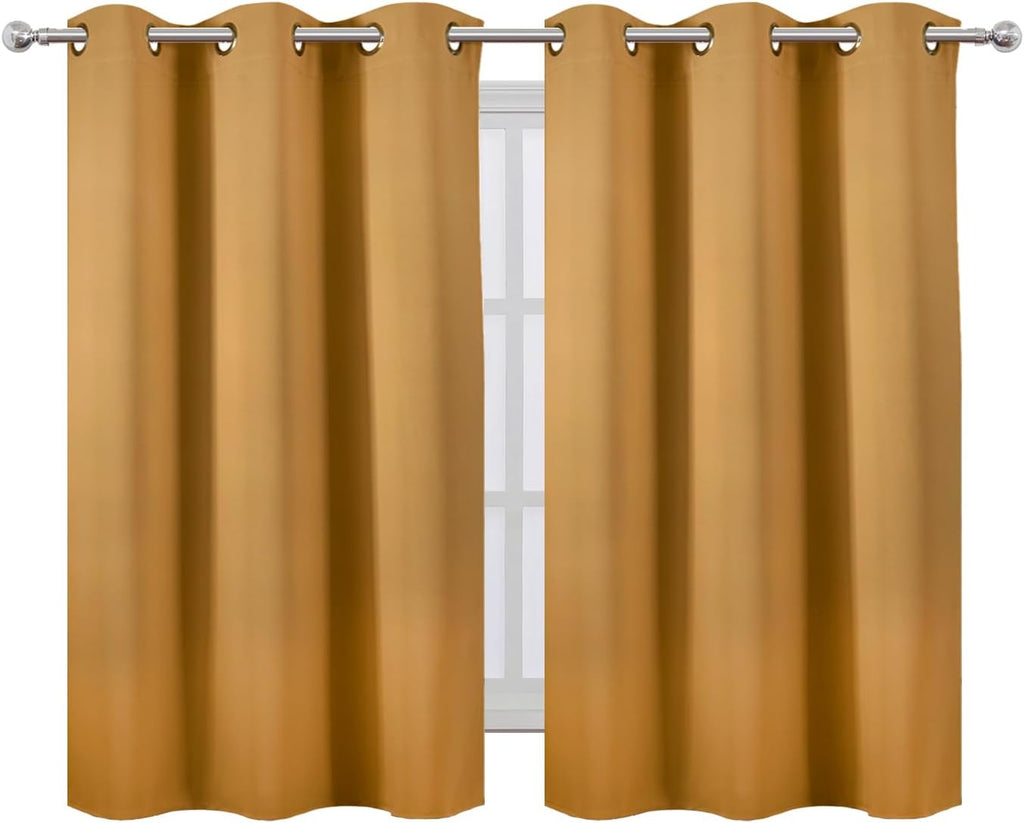Lemomo Mustard Yellow Blackout Curtains/38 x 54 Inch/Set of Two Panels Grommet Living Room Curtains 54 Inch silver