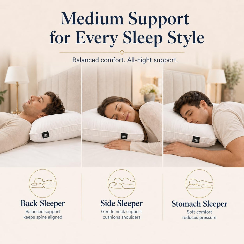 Vendare Queen Size Goose Down Pillows Set of 2 - Hypoallergenic Bed Pillows 500 Fill Power with 100% Cotton Cover, Medium Firm Support Cott…