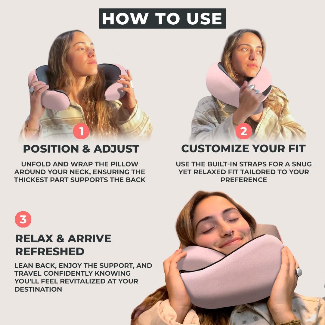 FlyHugz® Neck Travel Pillow Memory Foam Neck Pillow for Comfort on Airplane Compact and Ergonomic Design for Travel, Car Rides, and Home…