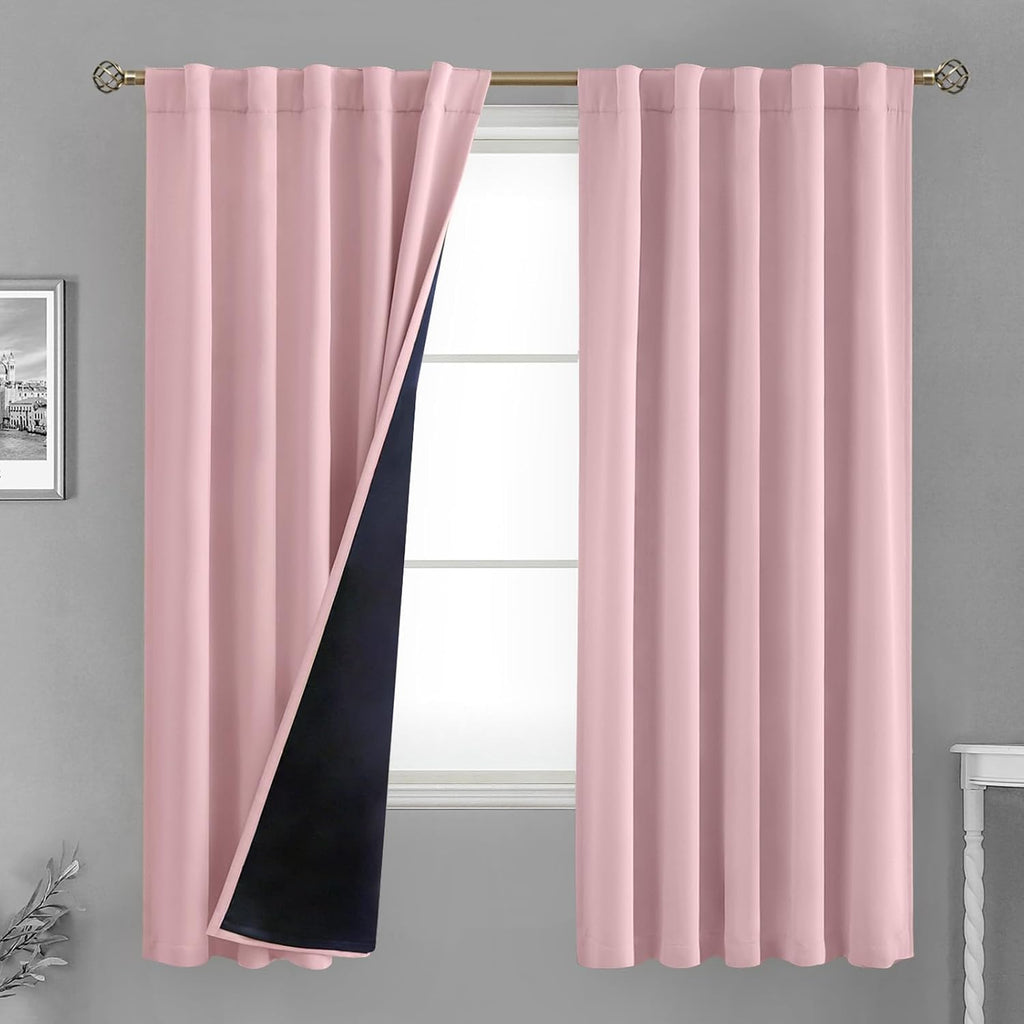 BGment Full Blackout Curtains with Thermal Insulation Liner Curtains, Pink Blackout Curtains Double Layer Room Darkening Rod Pocket and…
