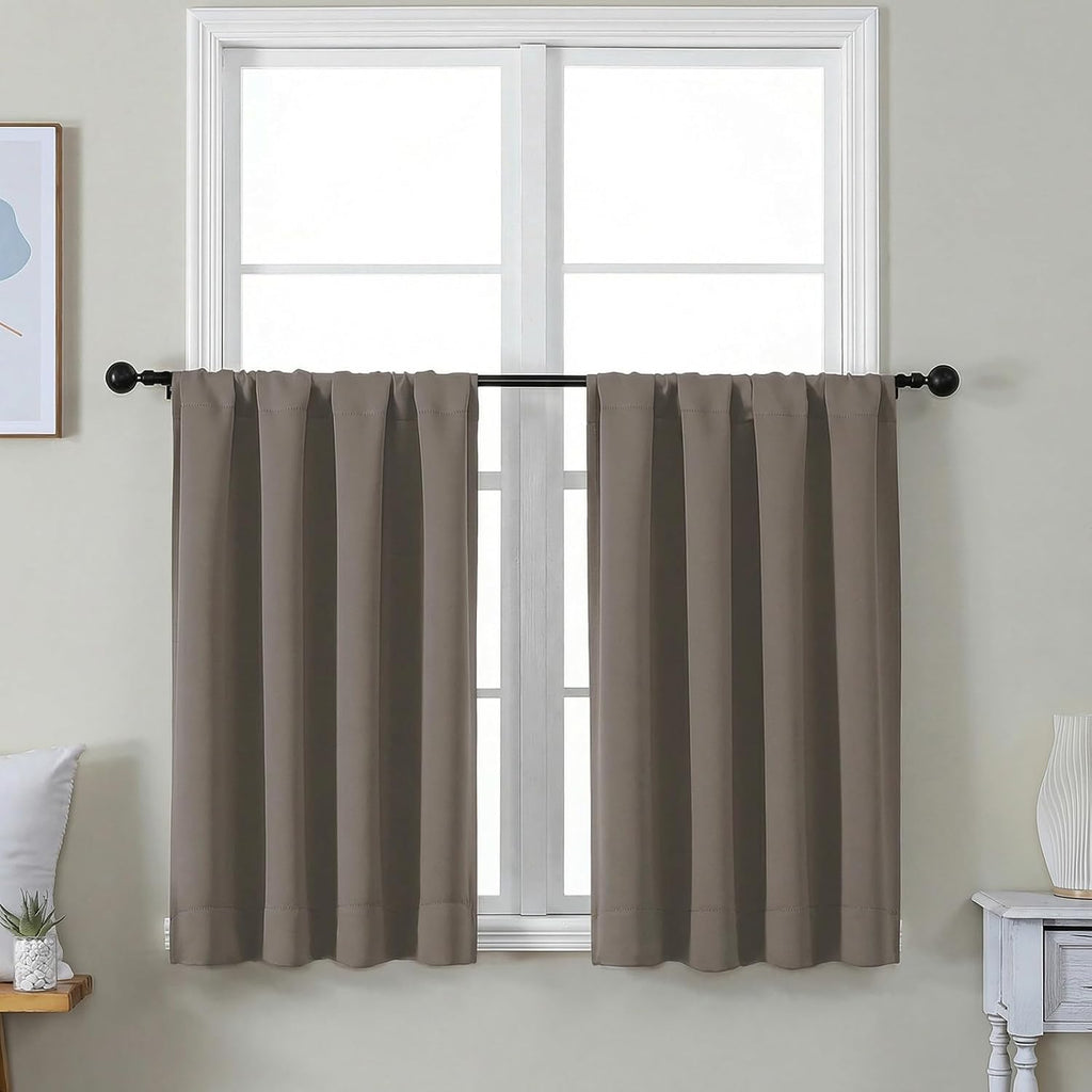 Simplebrand Ava Latte Short 36 Inches Blackout Curtain 2 Panels Set, Half Window Rod Pocket Privacy Curtain Tiers for Kitchen, Curtains Bla…