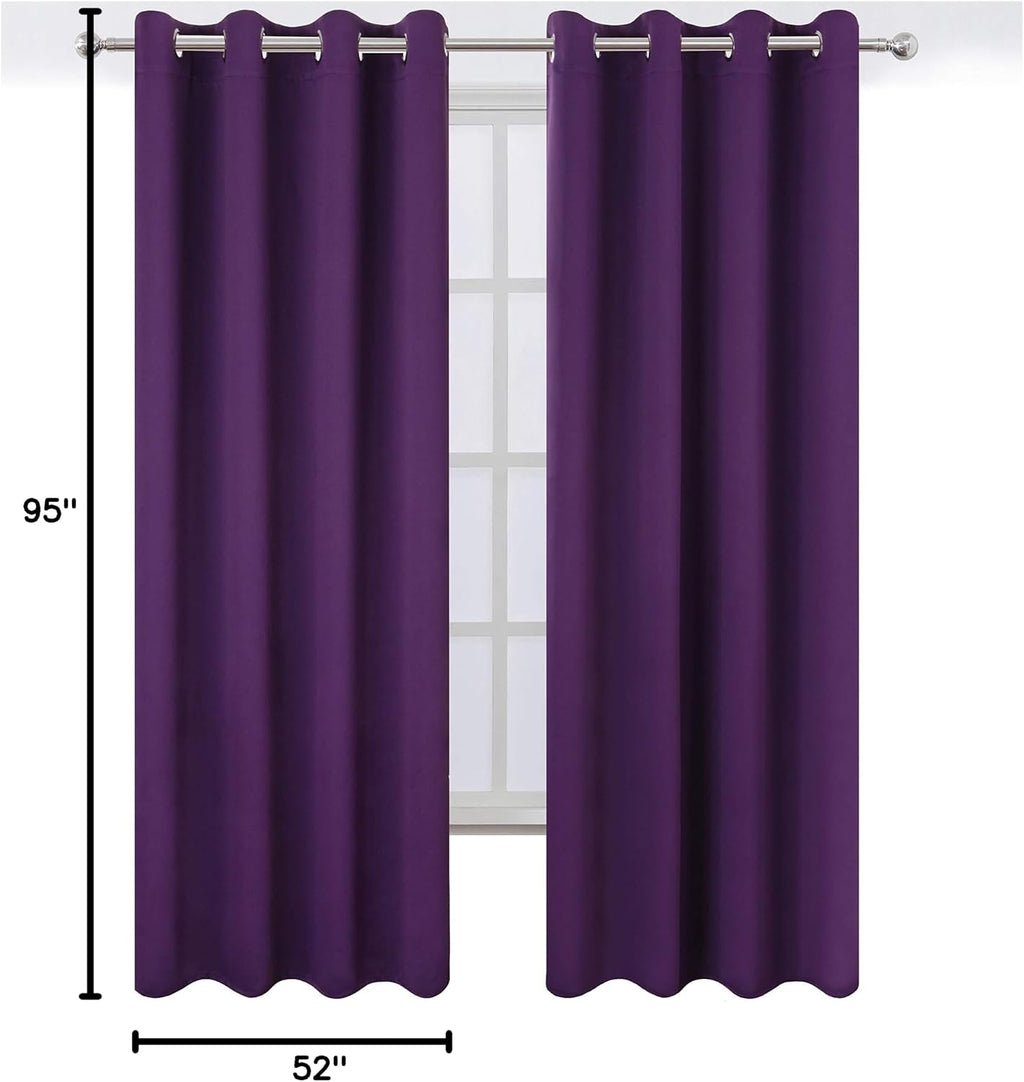 Lemomo Purple Thermal Blackout Curtains/52 x 95 Inch/Set of 2 Panels Room Darkening Curtains for Bedroom 95 Inch silver