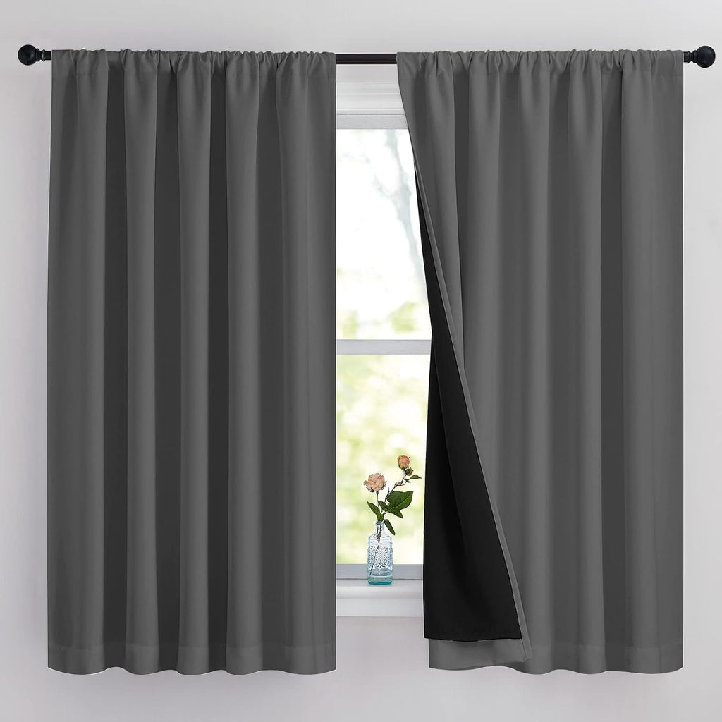 Nicetown Cold Reducing Curtains, 100% Blackout Curtains 63" Long, Soft Thermal Insulated Rod Pocket 2-Layer Lined Drapes, Energy Efficiency…