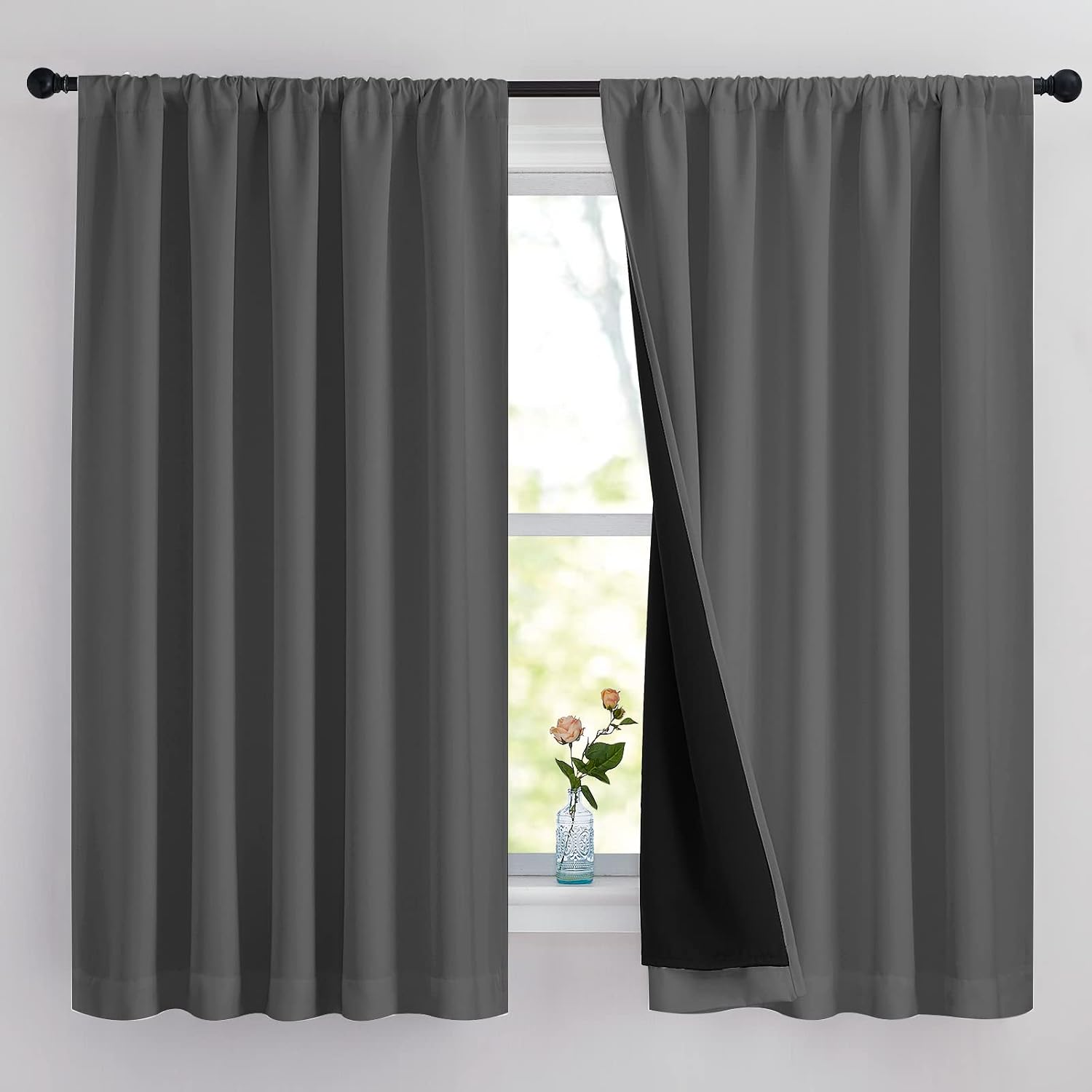 Nicetown Cold Reducing Curtains, 100% Blackout Curtains 63" Long, Soft Thermal Insulated Rod Pocket 2-Layer Lined Drapes, Energy Efficiency…