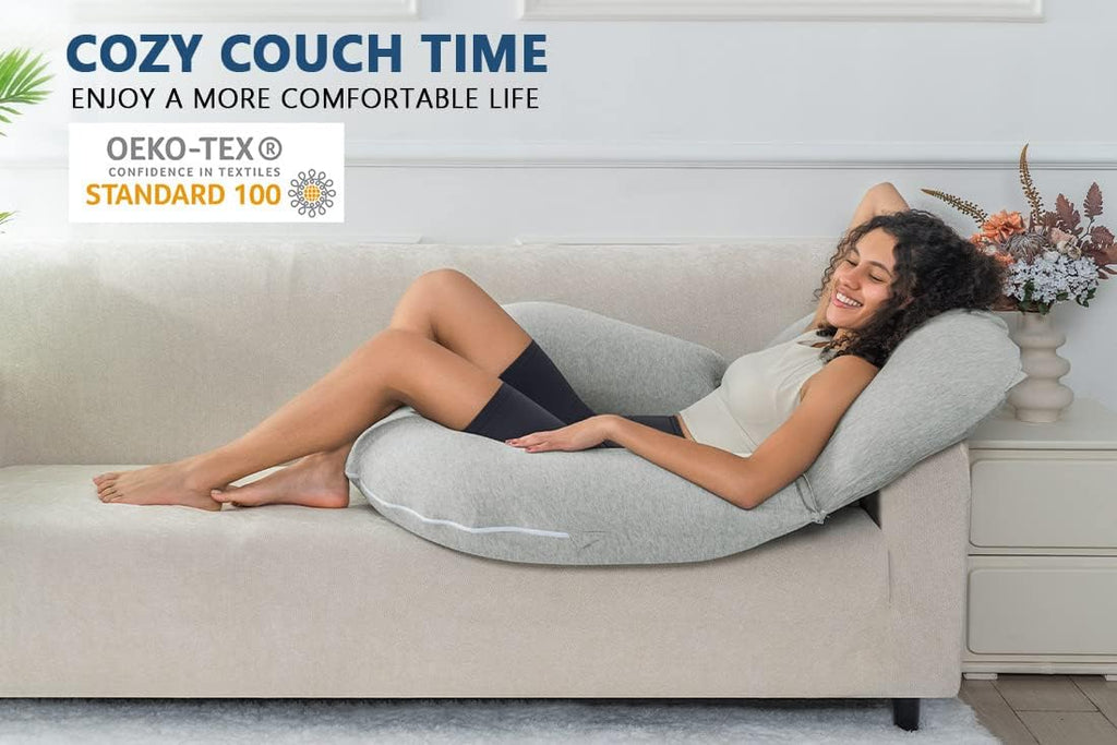 Insen Reading Pillow, Back Pillow for Sitting in Bed and Couch, Gaming Pillow for Adults, Sit Up Support for Bed, Grey Jersey Grey