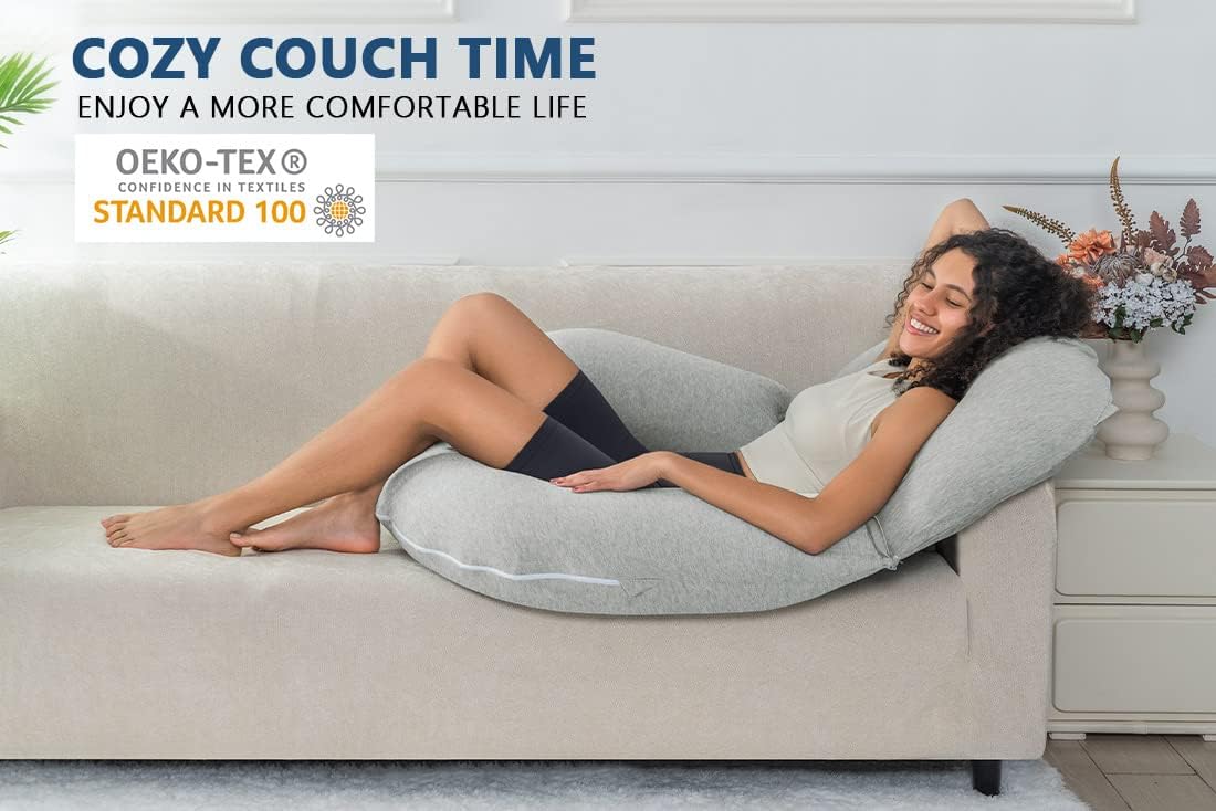 Insen Reading Pillow, Back Pillow for Sitting in Bed and Couch, Gaming Pillow for Adults, Sit Up Support for Bed, Grey Jersey Grey